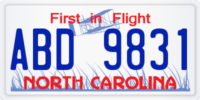 NC license plate ABD9831