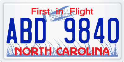 NC license plate ABD9840