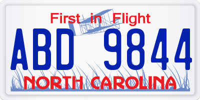 NC license plate ABD9844