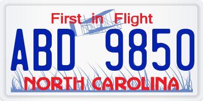NC license plate ABD9850
