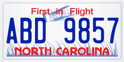NC license plate ABD9857