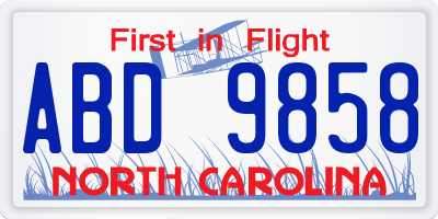 NC license plate ABD9858