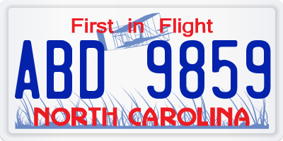 NC license plate ABD9859