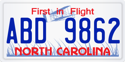 NC license plate ABD9862