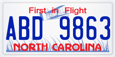 NC license plate ABD9863
