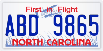 NC license plate ABD9865