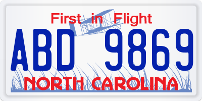 NC license plate ABD9869