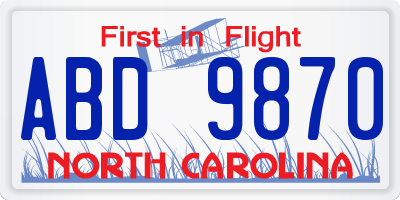 NC license plate ABD9870