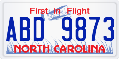 NC license plate ABD9873