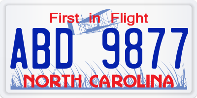NC license plate ABD9877