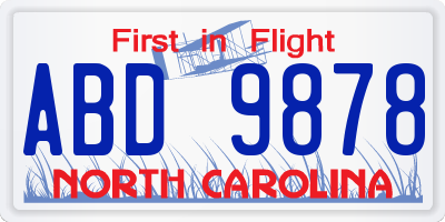 NC license plate ABD9878