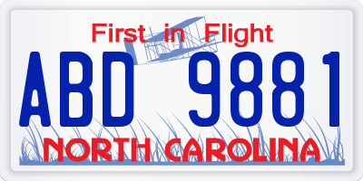 NC license plate ABD9881