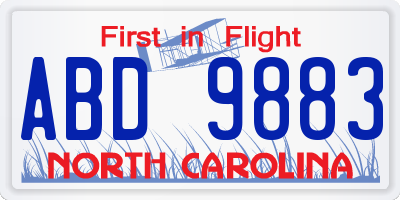 NC license plate ABD9883