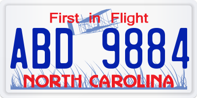 NC license plate ABD9884