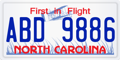 NC license plate ABD9886