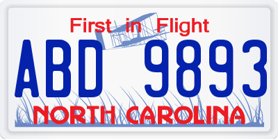 NC license plate ABD9893