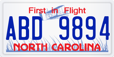 NC license plate ABD9894