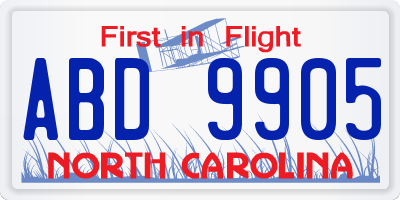 NC license plate ABD9905