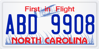 NC license plate ABD9908