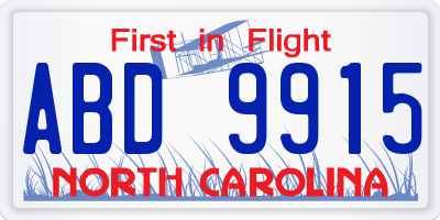 NC license plate ABD9915