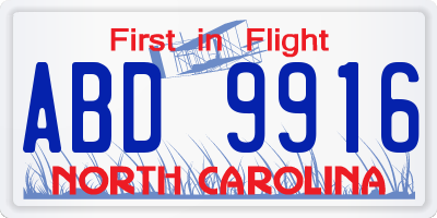 NC license plate ABD9916
