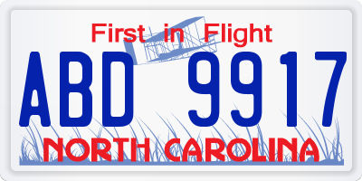 NC license plate ABD9917