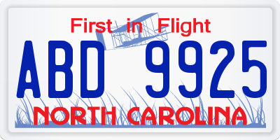 NC license plate ABD9925
