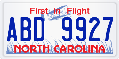 NC license plate ABD9927