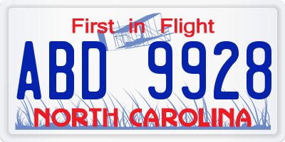NC license plate ABD9928