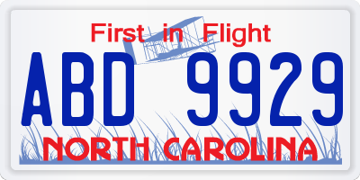 NC license plate ABD9929