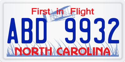 NC license plate ABD9932