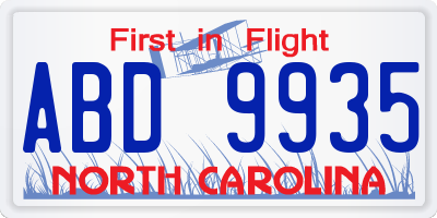 NC license plate ABD9935
