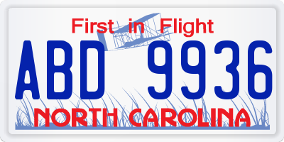 NC license plate ABD9936
