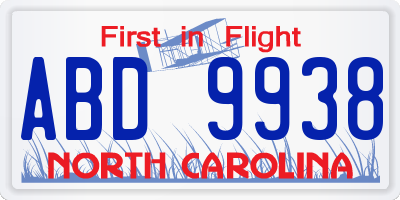 NC license plate ABD9938