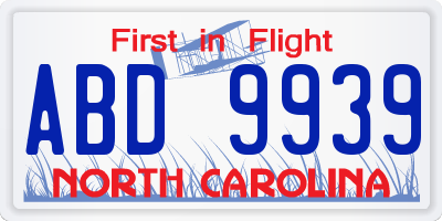 NC license plate ABD9939