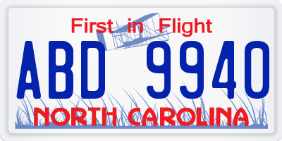 NC license plate ABD9940