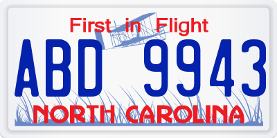 NC license plate ABD9943