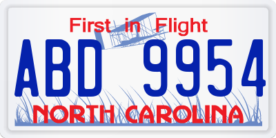 NC license plate ABD9954