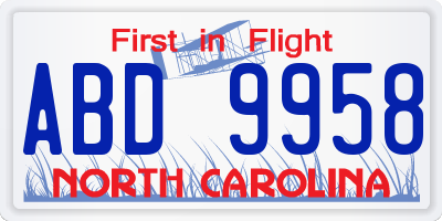 NC license plate ABD9958