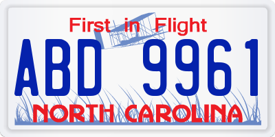 NC license plate ABD9961
