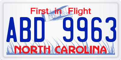 NC license plate ABD9963