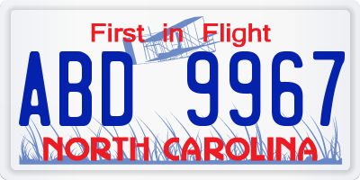 NC license plate ABD9967