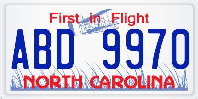 NC license plate ABD9970
