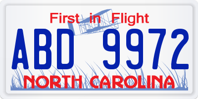 NC license plate ABD9972