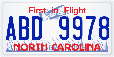 NC license plate ABD9978
