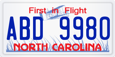 NC license plate ABD9980