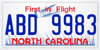 NC license plate ABD9983