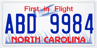NC license plate ABD9984