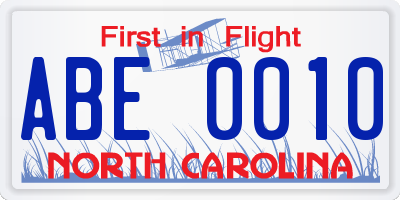 NC license plate ABE0010