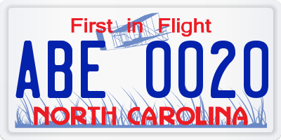 NC license plate ABE0020